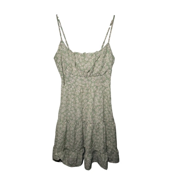 SHEIN Dresses & Skirts - Womens Green Floral Smocked Milkmaid Tiered‎ Mini Dress Medium Coquette Ethereal